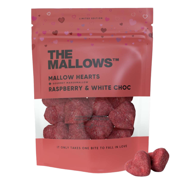 The Mallows Mallow Hearts Skumfiduser med Hvid Chokolade & Hindbær