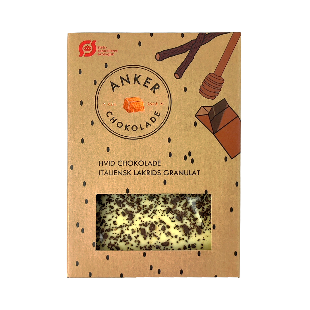 Anker Chokolade Hvid Chokolade med Italiensk Lakrids Granulat
